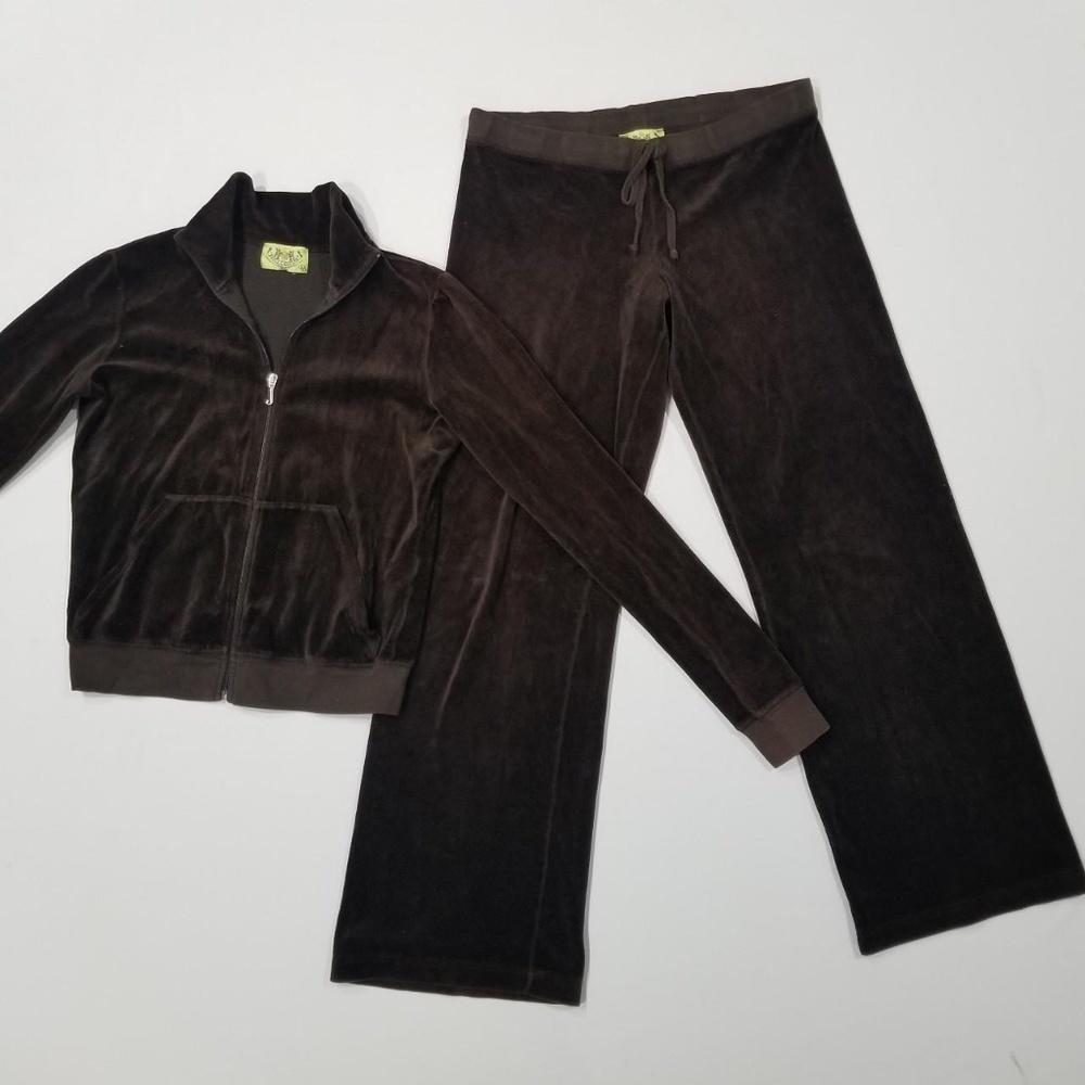 Authentic Vintage Juicy Couture TrackSuit Set Brown Jacket Pants Velour Large